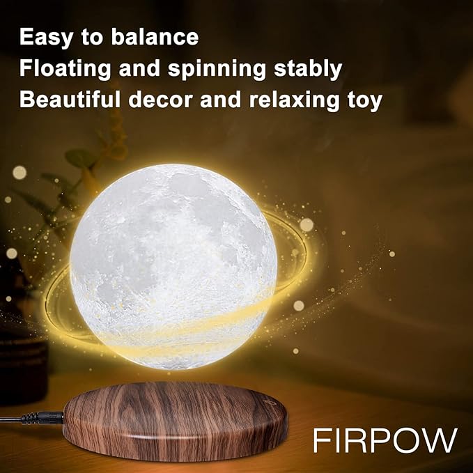 Levitating Moon Lamp, 18 Colors 6 in Floating Moon Lamp, 3D LED Printing Rotating Magnetic Moon Light Spinning Freely with Remote, Night Light, Desk Bedroom Decor Office, Christmas Gift
